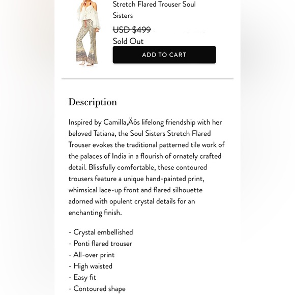 🌸 Camilla Soul Sisters Cordroy Stretch Flared Trouser Small - Picture 2 of 13